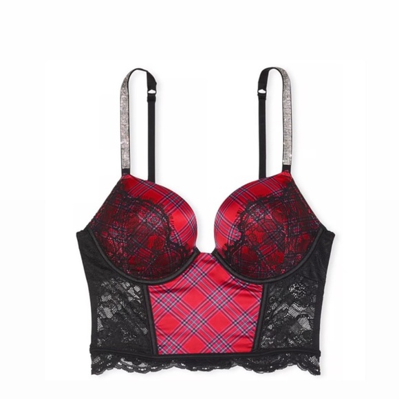 Victoria secret Bombshell Add 2 Cups Push up 34A Longline Lace Plaid NWT - Picture 6 of 9